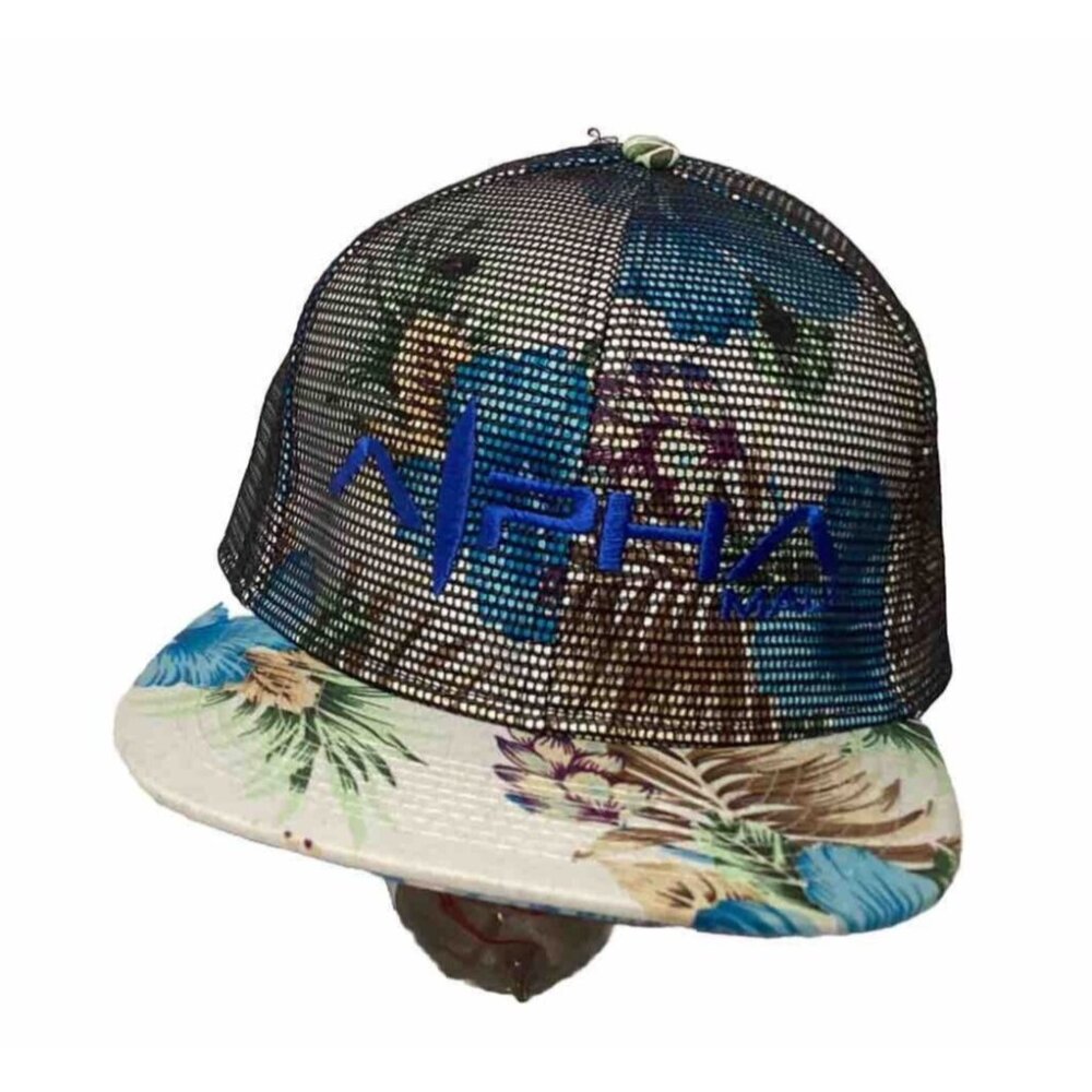 Alpha Maui Floral Trucker Hat Mesh Overlay Aloha New One Size Hawaii Resort Flat